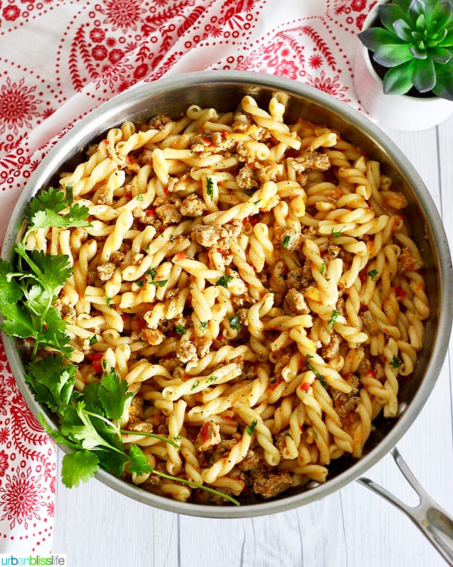 Tri-Pepper Turkey Pasta full photo in skillet