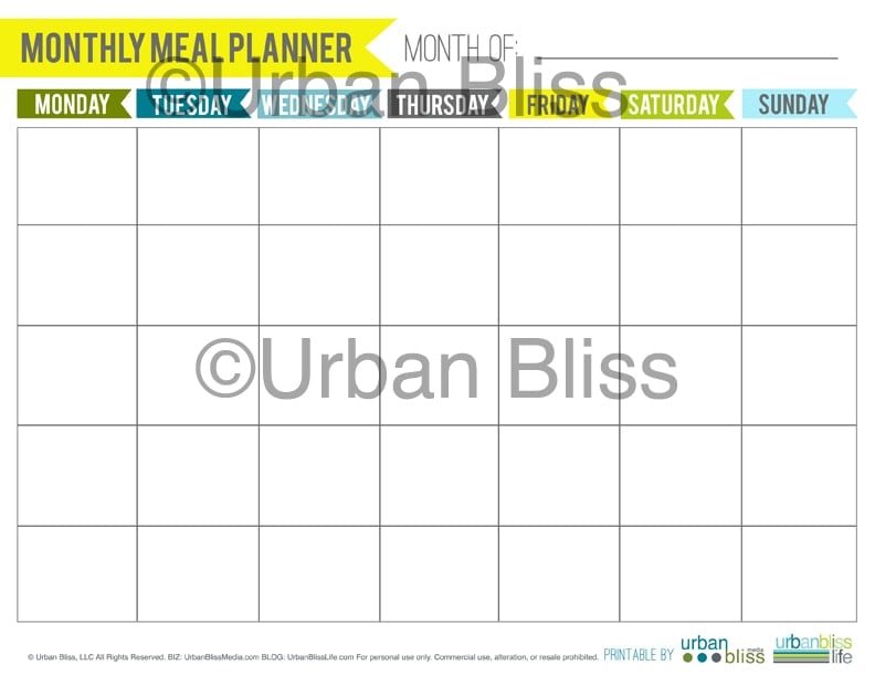 monthly meal planner