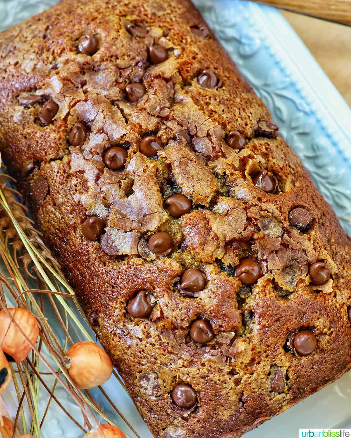 full loaf of chocolate chip pumpkin bread.