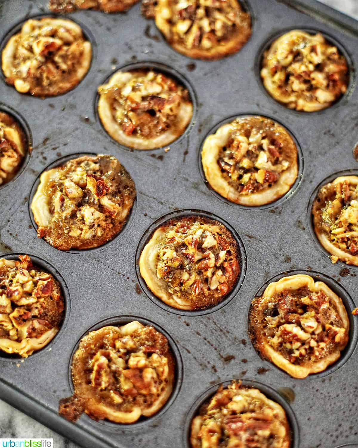 mini pecan pies in muffin pan