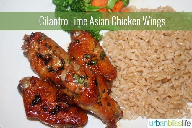 Cilantro Lime Asian Chicken Wings with rice - a great Asian wings recipe
