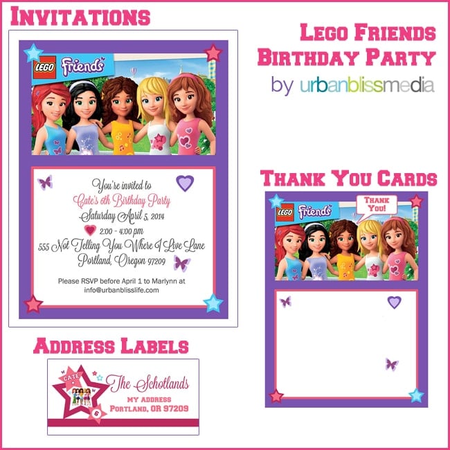Lego Friends Birthday Party Invitations Thank You Cards