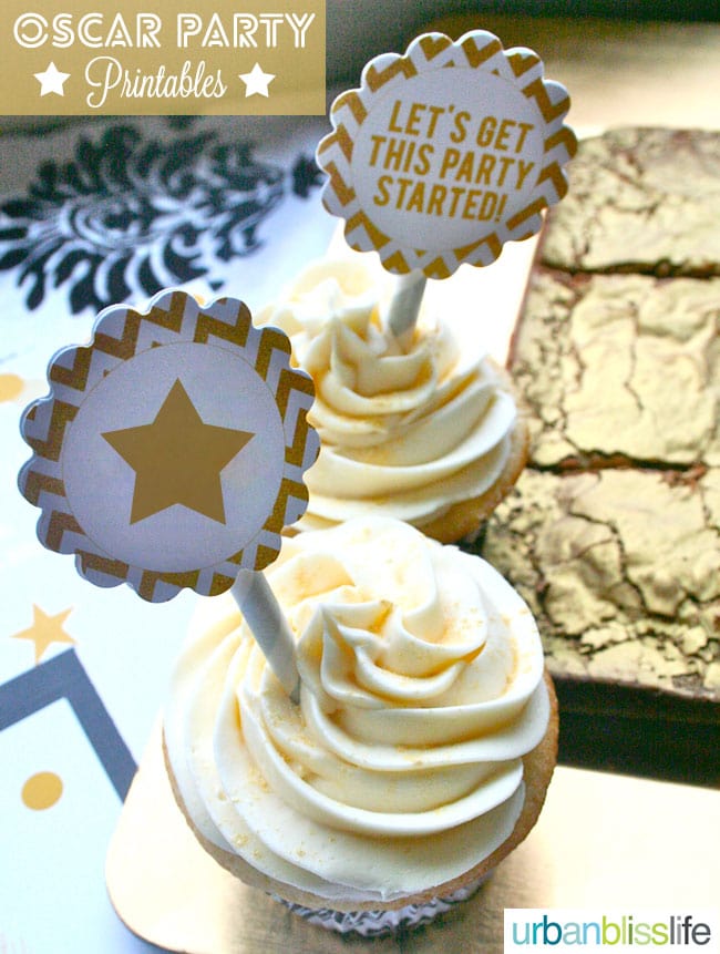 Academy Awards Party Cupcake Toppers Gift Tag Printables on UrbanBlissLIfe.com