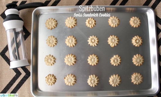 Spitzbuben cookies on baking sheet