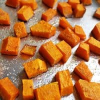 butternut squash cubes roasting pan