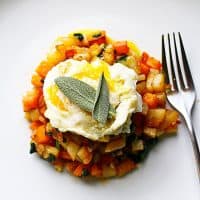 Butternut Squash Hash topped with sage and egg