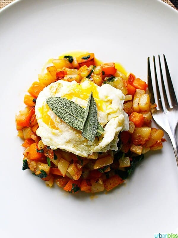 Butternut Squash Hash topped with sage and egg
