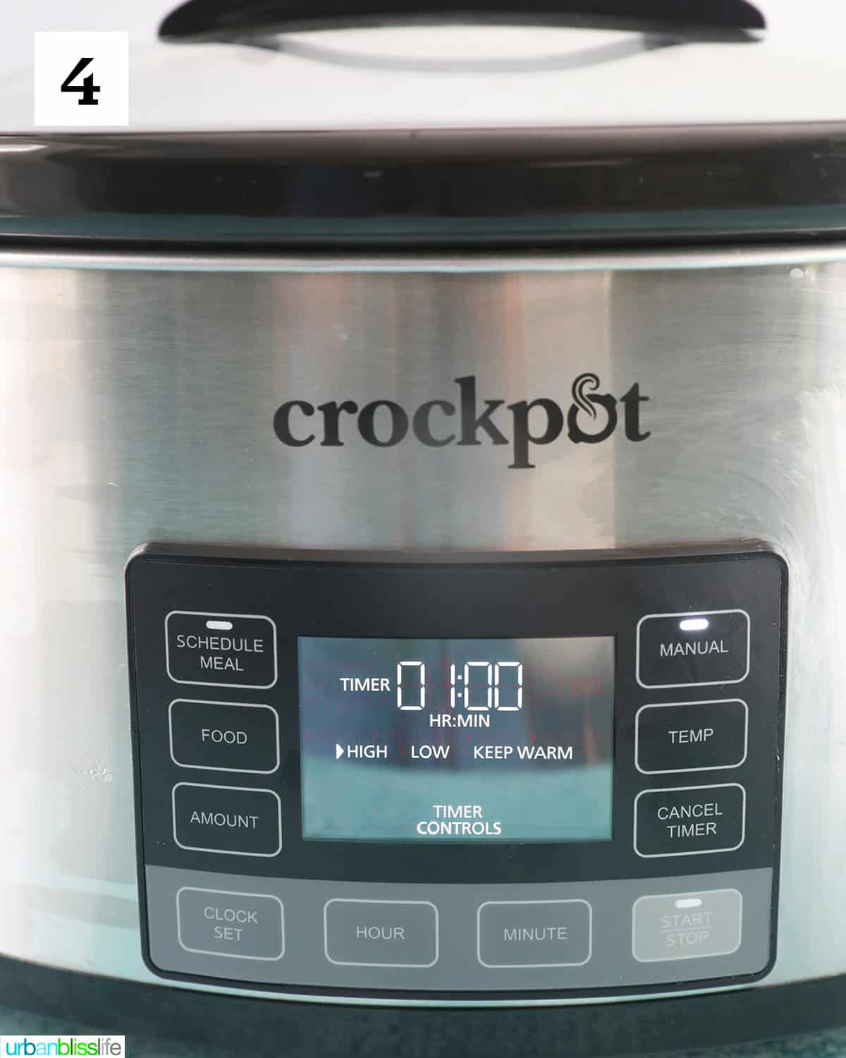 crockpot slow cooker set on high for 1 hour.