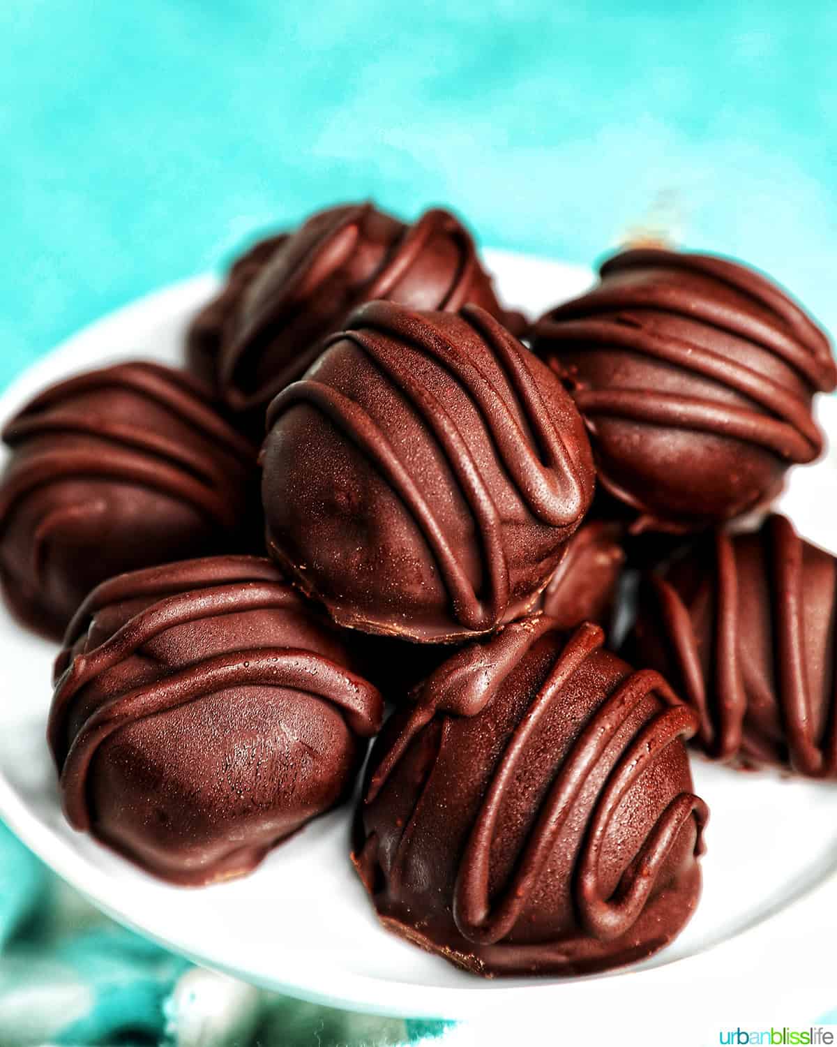 stack of chocolate honey bourbon truffles