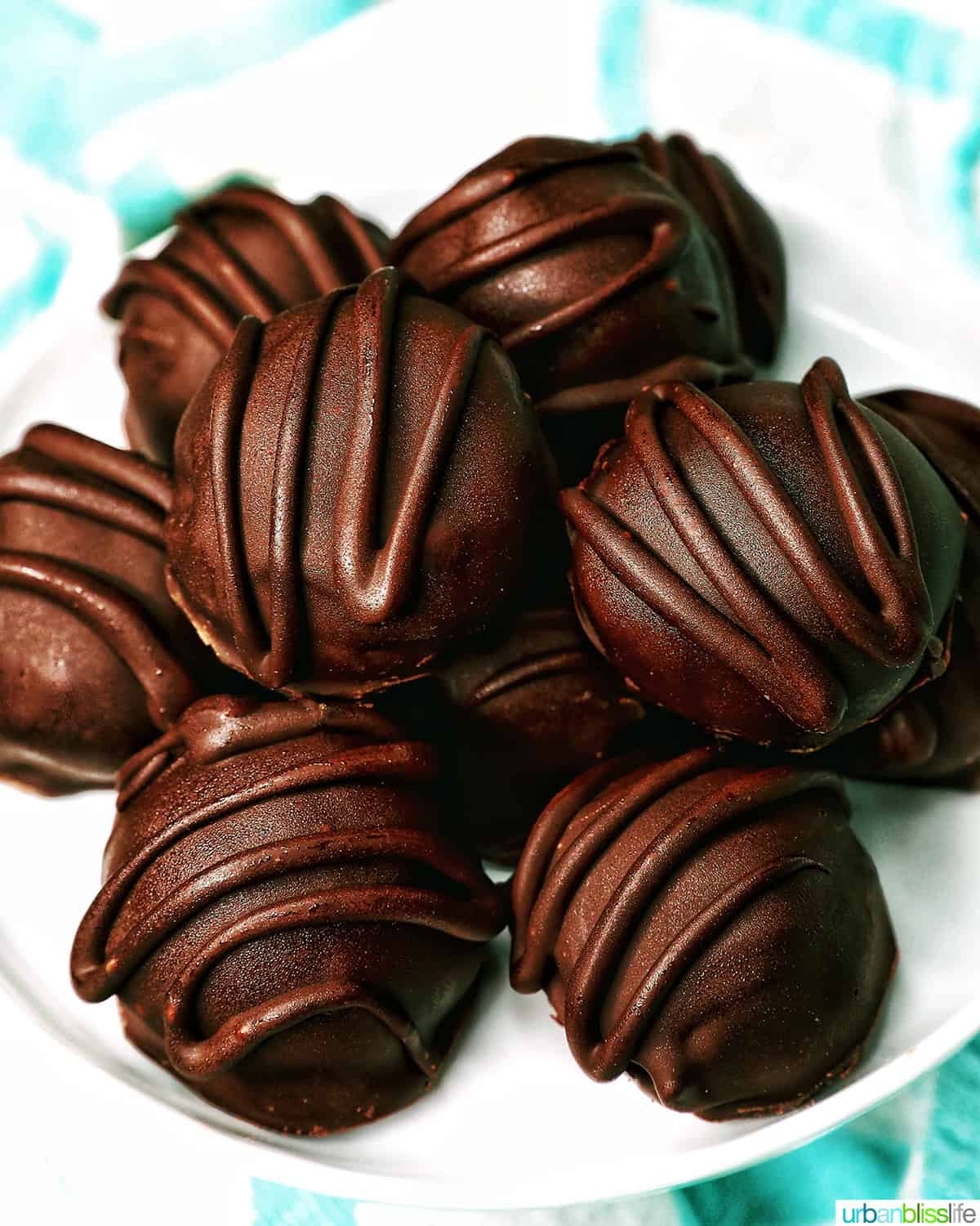 stack of chocolate honey bourbon truffles