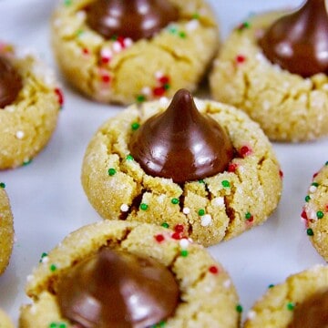 closeup of Peanut Butter Blossom Cookies