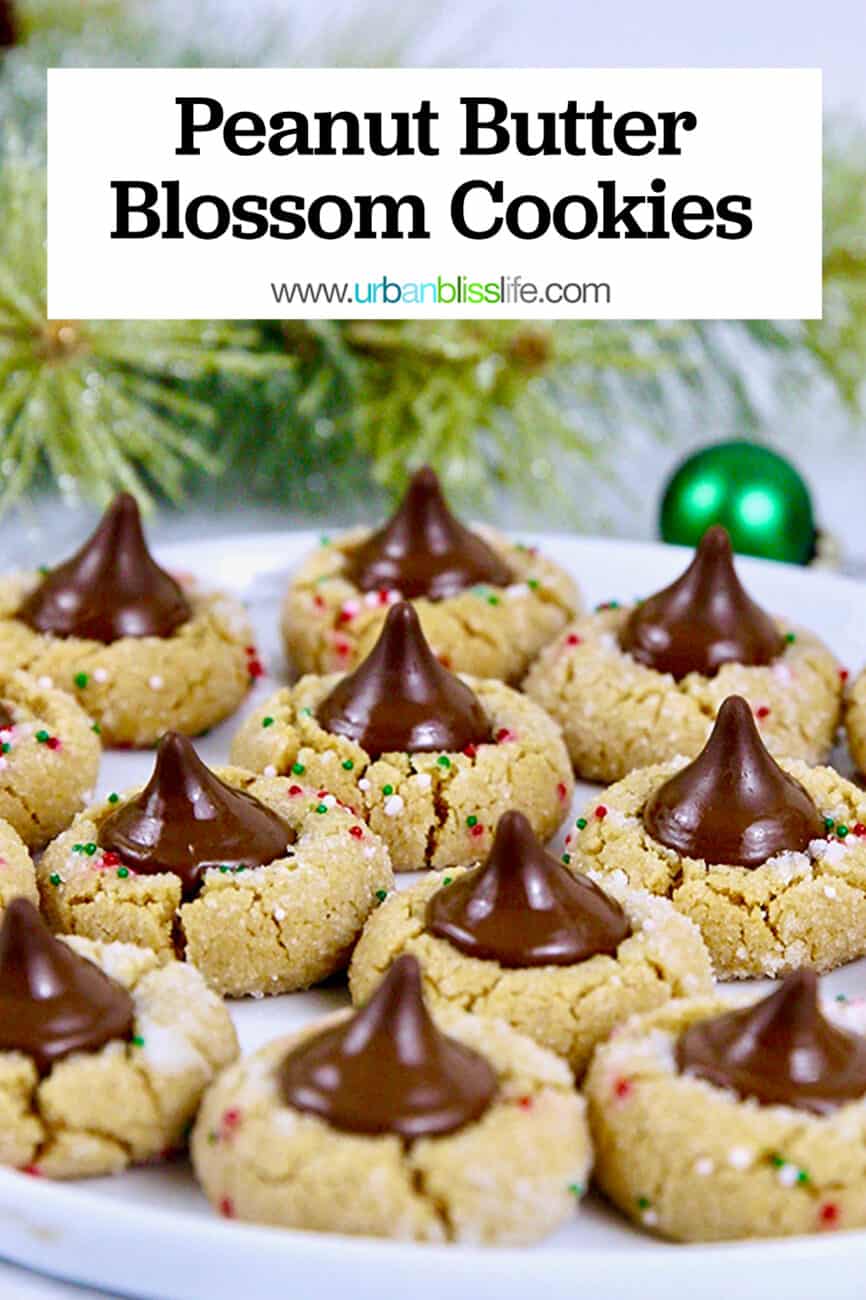 Peanut Butter Blossom Cookies with title text