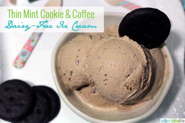 Dairy Free Coffee Ice Cream with Thin Mint Cookies on UrbanBlissLife.com