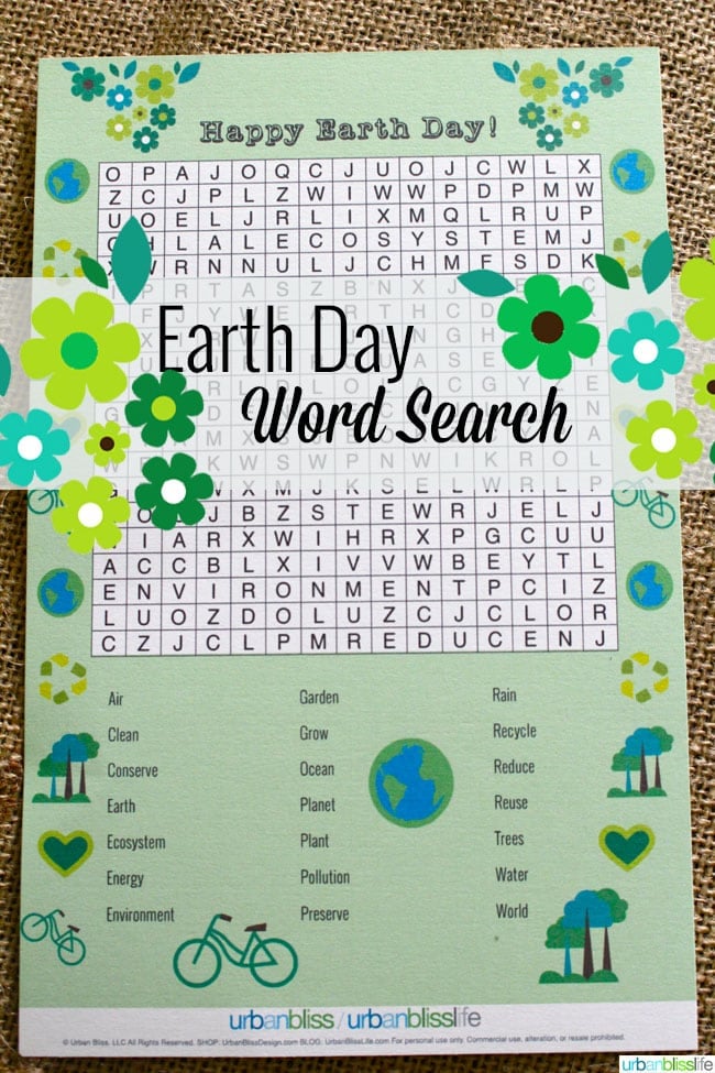 Earth Day Party Ideas: Word Search Printable by Urban Bliss