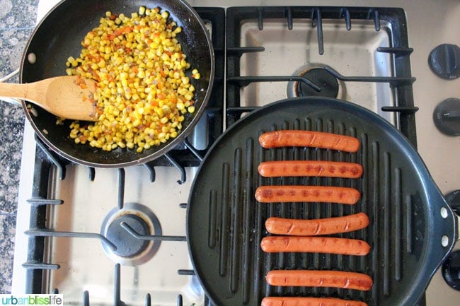 Summer Corn Relish and hot dogs