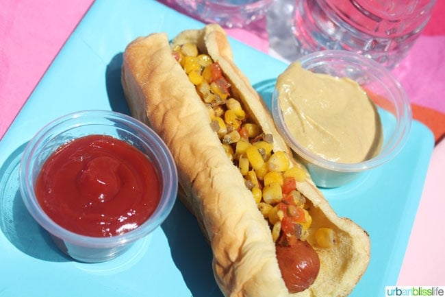 hot dog with corn relish