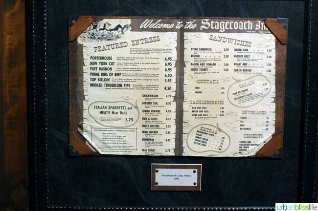 Stagecoach Inn restaurant in Boise, Idaho menu