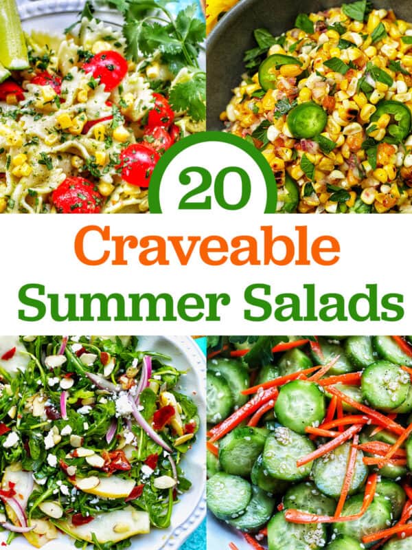 Craveable Summer Salads recipes with title text overlay.