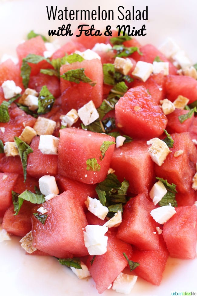 watermelon salad with feta and mint recipe on UrbanBlissLife.com