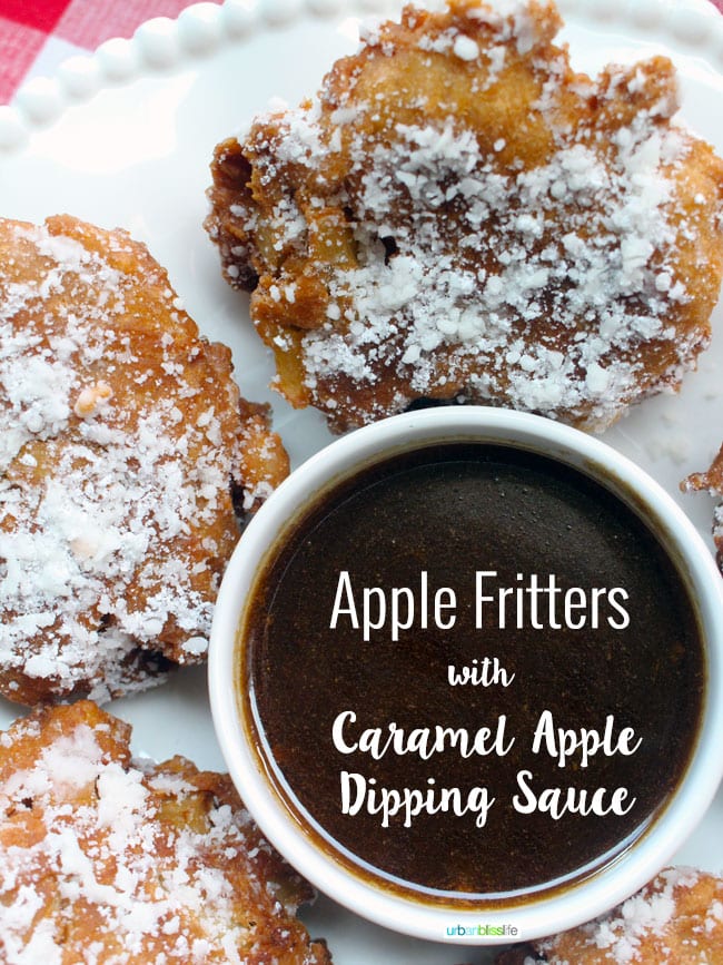 Apple Fritters with Caramel Apple Dipping Sauce recipe on UrbanBlissLife.com