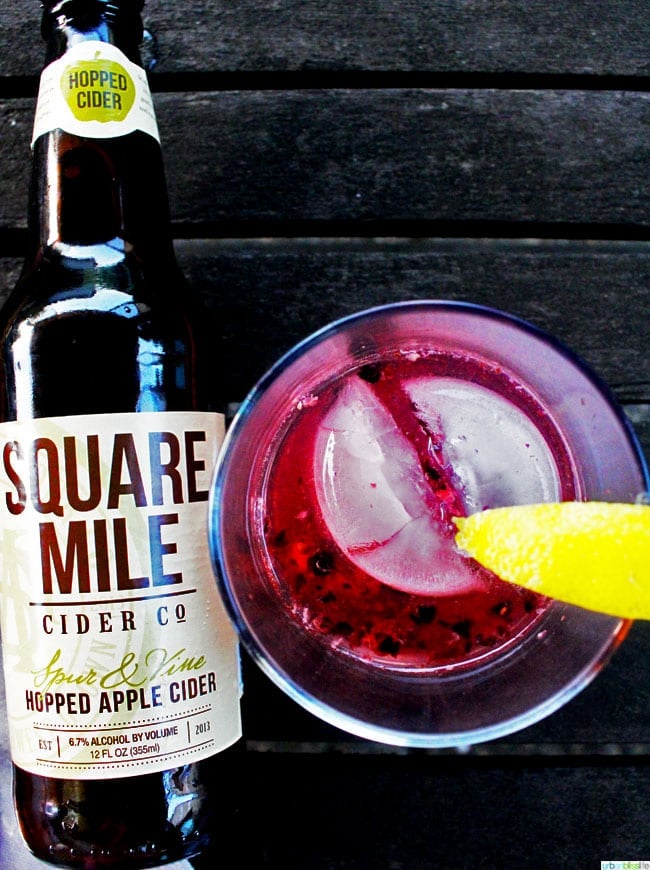 marionberry cider cocktail with hopped apple cider