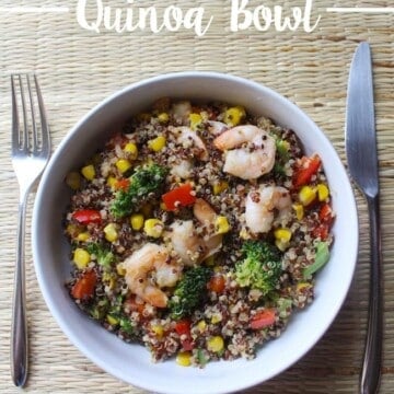 Shrimp & Veggie Quinoa Bowl recipe on UrbanBlissLife.com