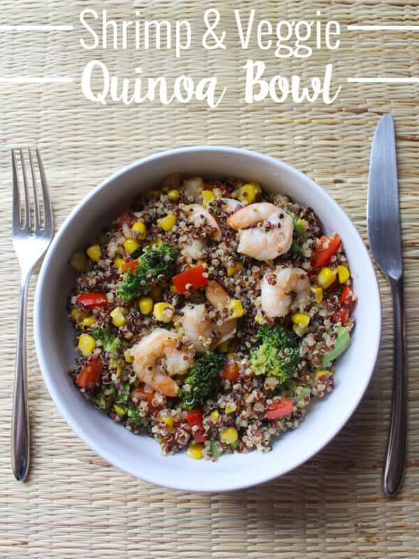 Shrimp & Veggie Quinoa Bowl recipe on UrbanBlissLife.com