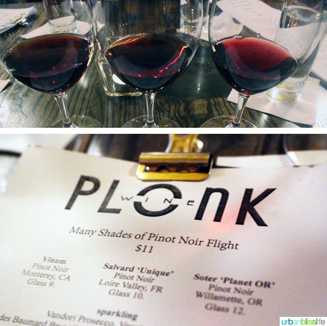 wine flight at PLONK restaurant in Missoula