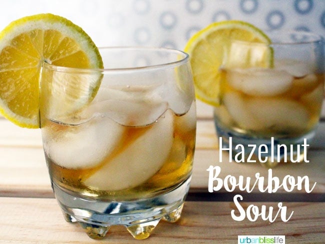 Hazelnut Bourbon Sour cocktail with lemon