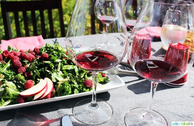 red wine with raspberry salad