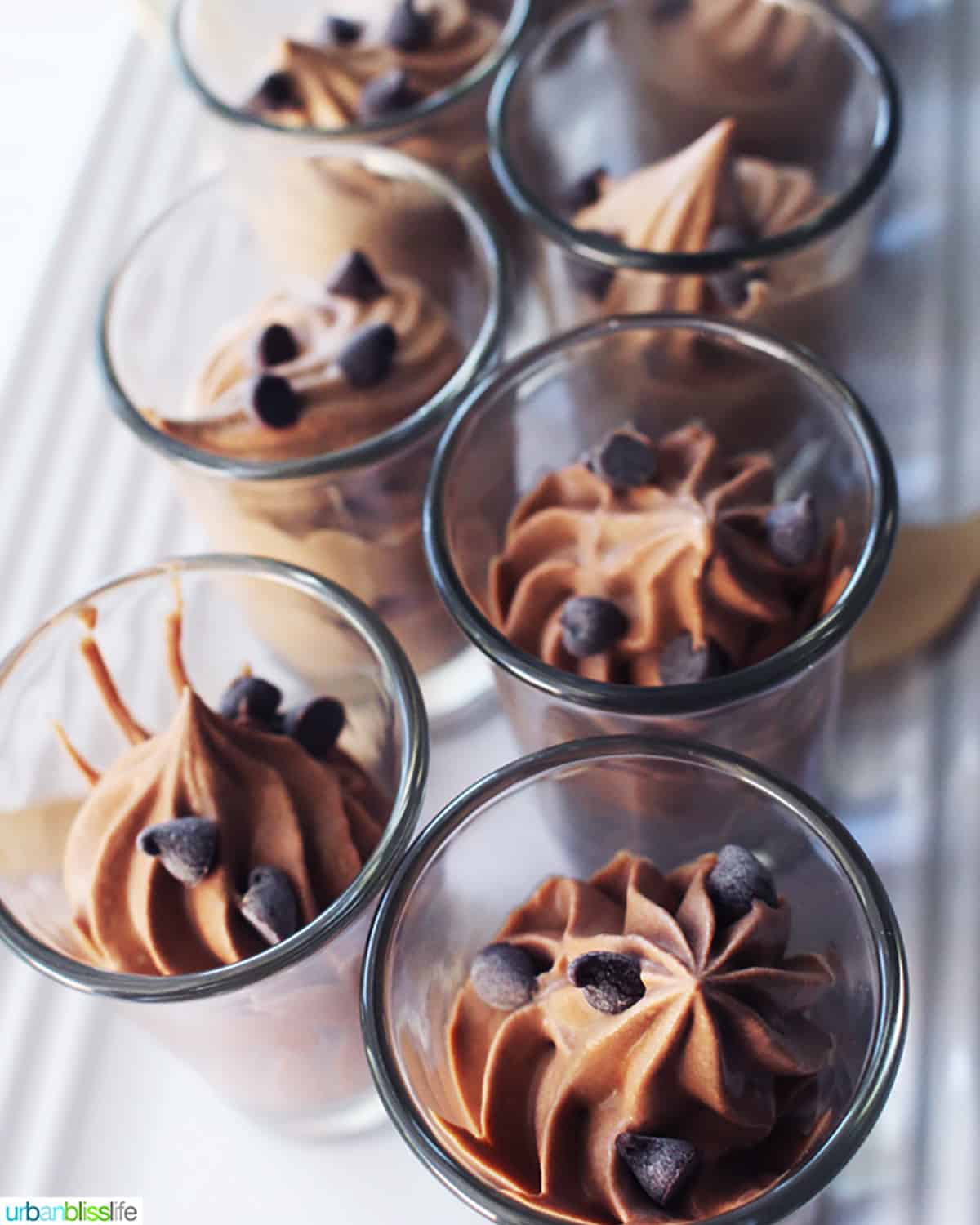 dairy free chocolate mousse in shot glasses