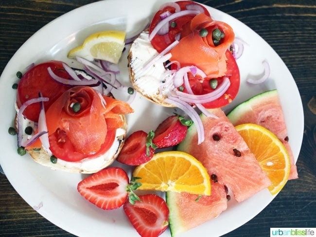 plate of bagels and lox at bacon and eggs