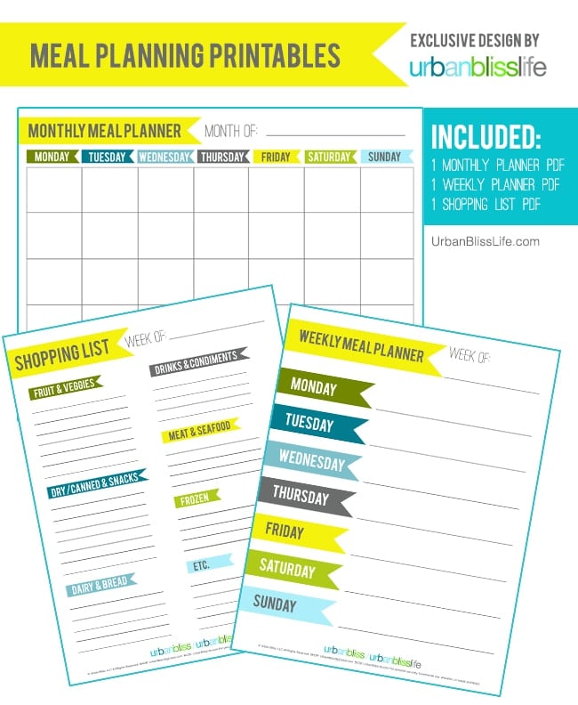Free Printable Meal Planning Set by UrbanBlissLife.com