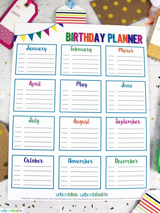 Birthday Planner Printable by UrbanBlissLife.com