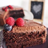 Easy Vegan Chocolate Cake slice on plate