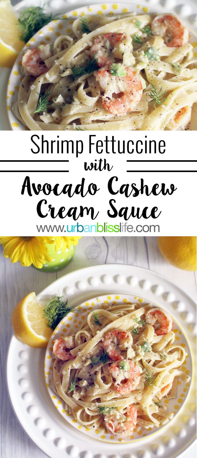 Shrimp Avocado Pasta - Fettucine with Creamy Avocado Sauce recipe on UrbanBlissLife.com