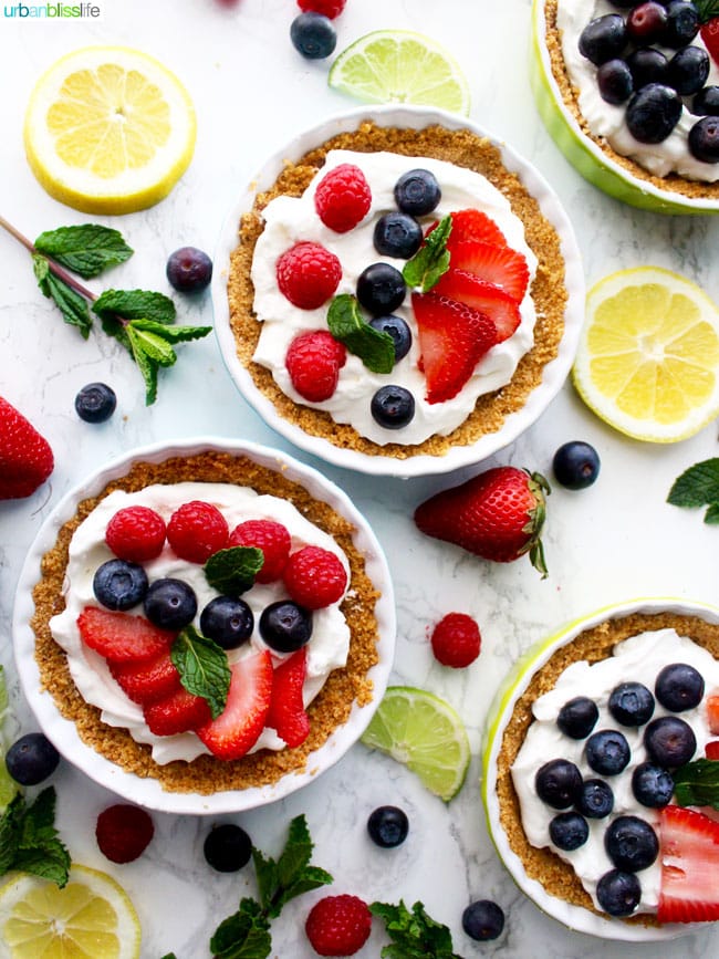 Mini Fruit Tarts with strawberries, blueberries, lemon and lime