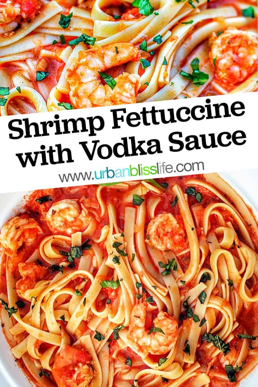 two pics of shrimp fettuccine with title text overlay