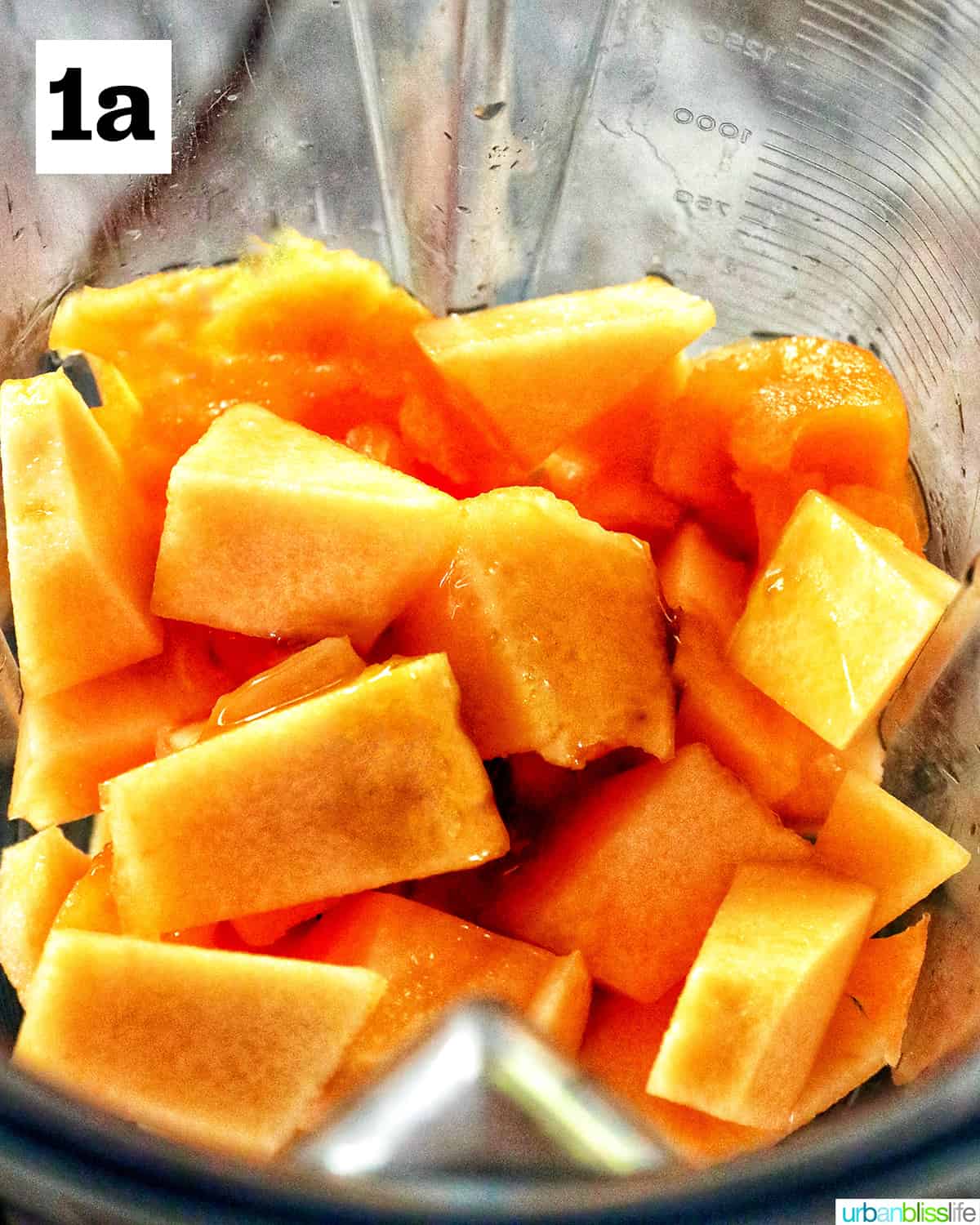 chopped cantaloupe to make melon cocktails in a blender.