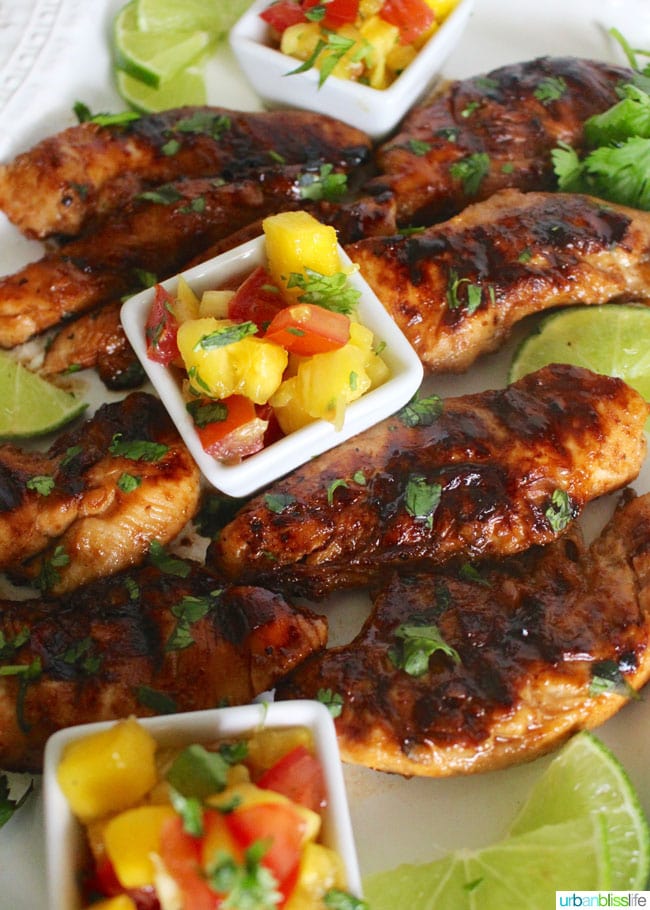 Grilled Pineapple Chicken with pineapple mango salsa