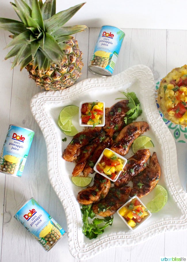 grilled chicken and cans of dole pineapple