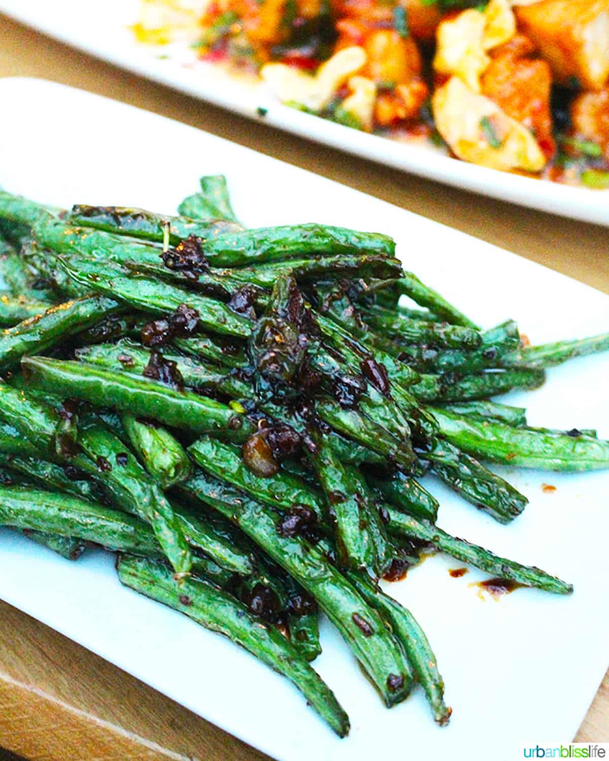 plate of green beans at Cactus Club Cafe Coal Harbour Vancouver BC.