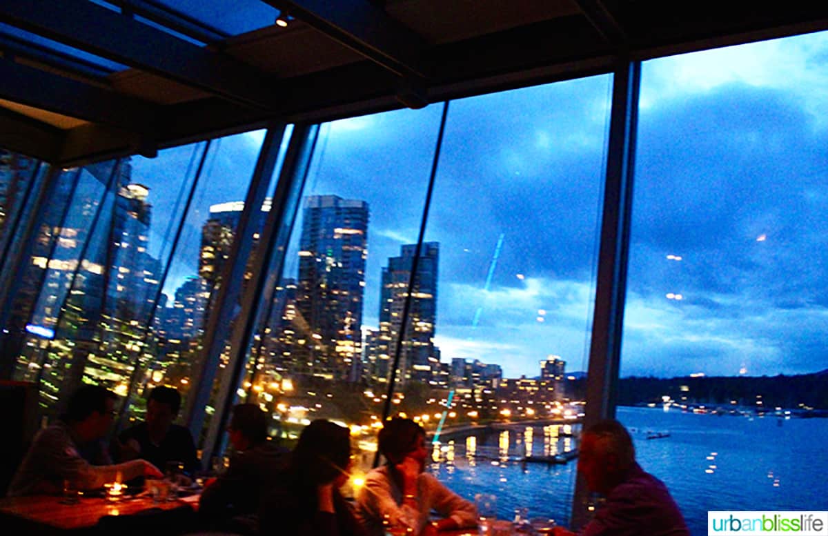 night sky view at Cactus Club Cafe Coal Harbour Vancouver BC.