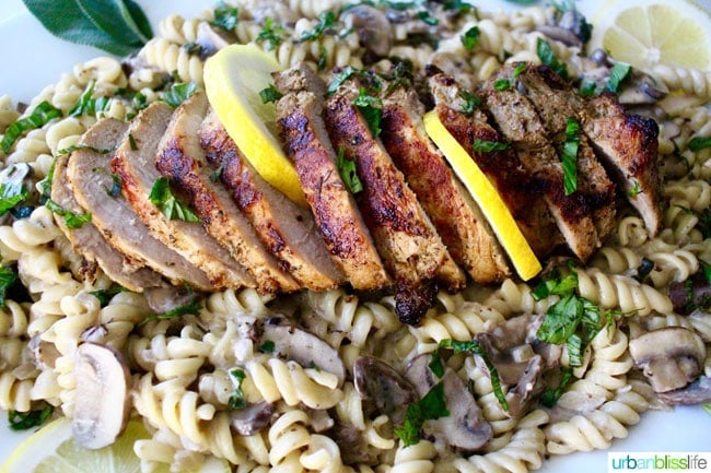 Pork Tenderloin Pasta with Mushroom Herb Sauce, Dairy-Free - recipe on UrbanBlissLife.com