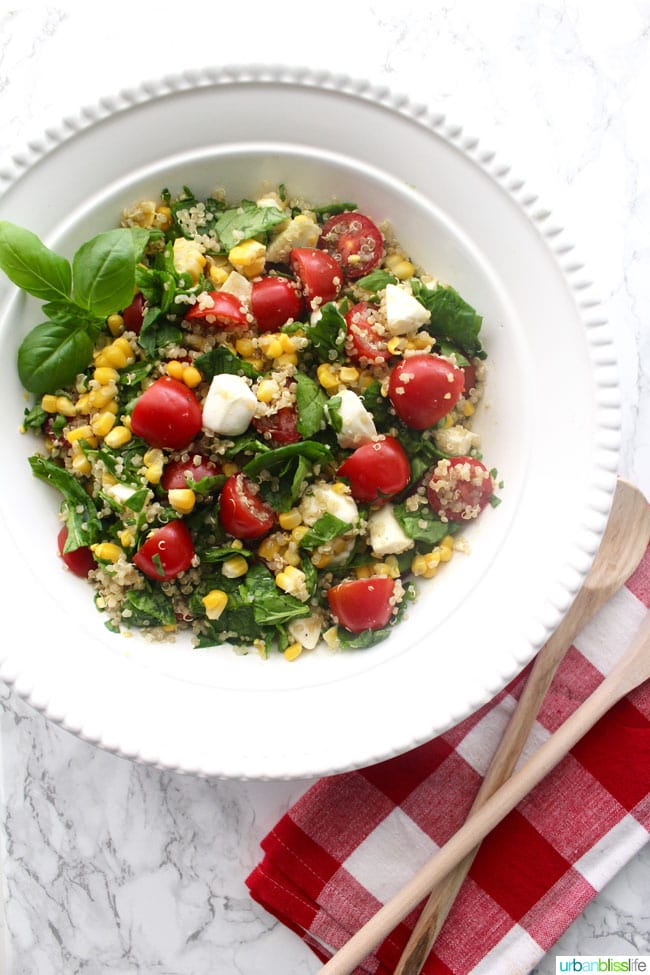 Summer Corn Quinoa Caprese Salad recipe on UrbanBlissLife.com