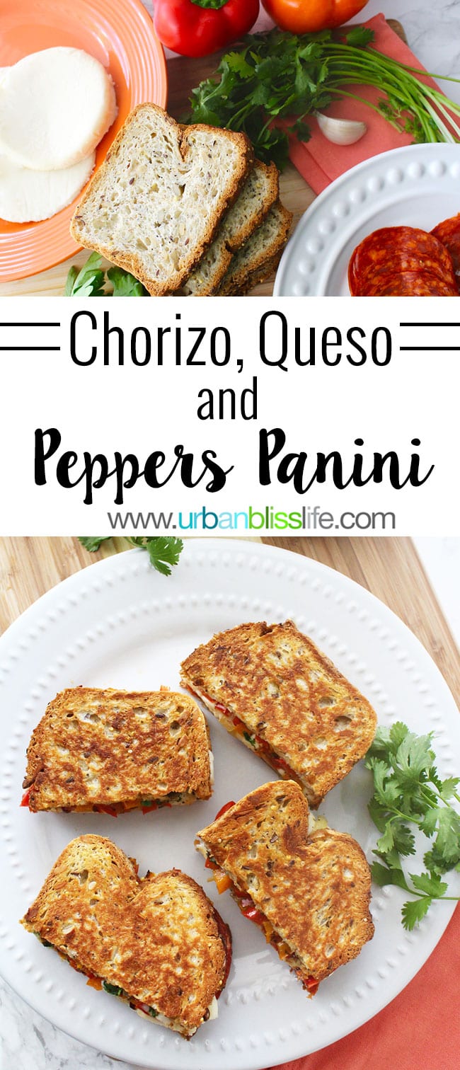 Chorizo Sandwich with Queso and Peppers - these hearty, delicious paninis perfect for lunch, dinner, or to make to feed a crowd for tailgating, holiday parties, and more! Recipe on UrbanBlissLife.com