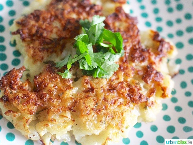 Cauliflower Fritters with Dairy-Free Avocado Aioli recipe on UrbanBlissLife.com