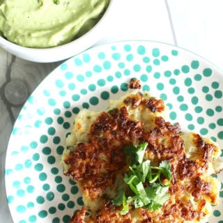 Cauliflower Fritters with Dairy-Free Avocado Aioli recipe on UrbanBlissLife.com