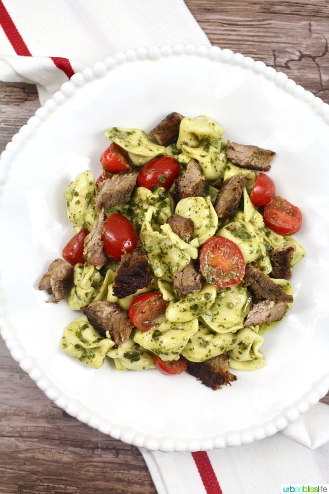 Easy and Delicious Steak Pesto Tortellini recipe on UrbanBlissLife.com