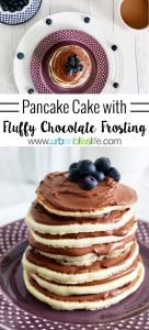 Pancake Cake Stacks with Dairy-Free Chocolate Frosting recipe on UrbanBlissLife.com